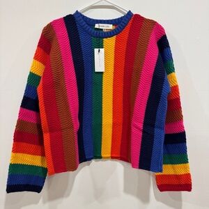 NWT Sugar Lips Rainbow Striped Colorful Long Sleeve Sweater Size XS